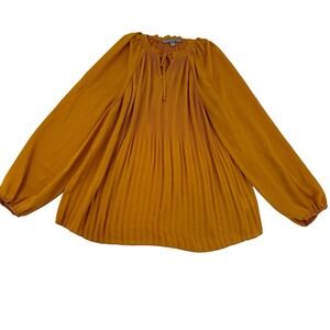 Valerie Stevens Women Sz L High Neck Long Puffer Sleeve Pleated Blouse Orange
